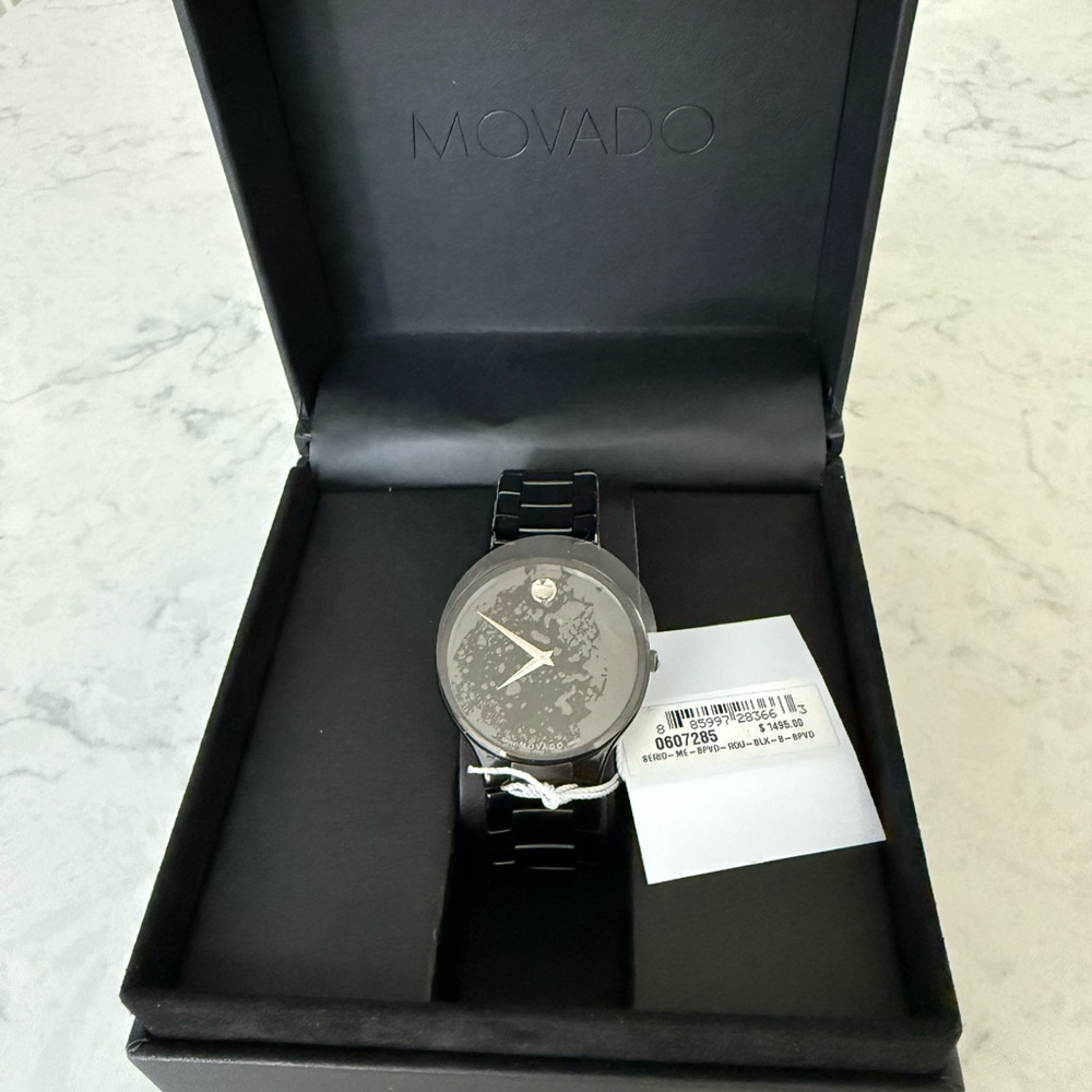 Movado Black and Silver Men's Watch